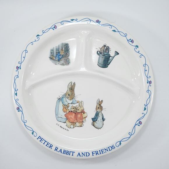 Vintage 1980s Beatrix Potter Peter Rabbit & Friends Divided Kids Toddler Plate - Picture 1 of 6